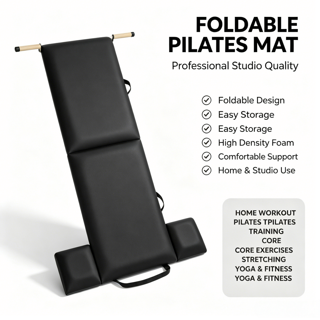 Professional Foldable Pilates Yoga Mat with Handles, Portable Exercise Pad for Studio, Home and Travel