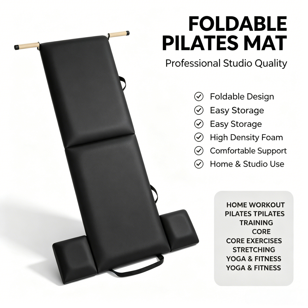 Professional Foldable Pilates Yoga Mat with Handles, Portable Exercise Pad for Studio, Home and Travel